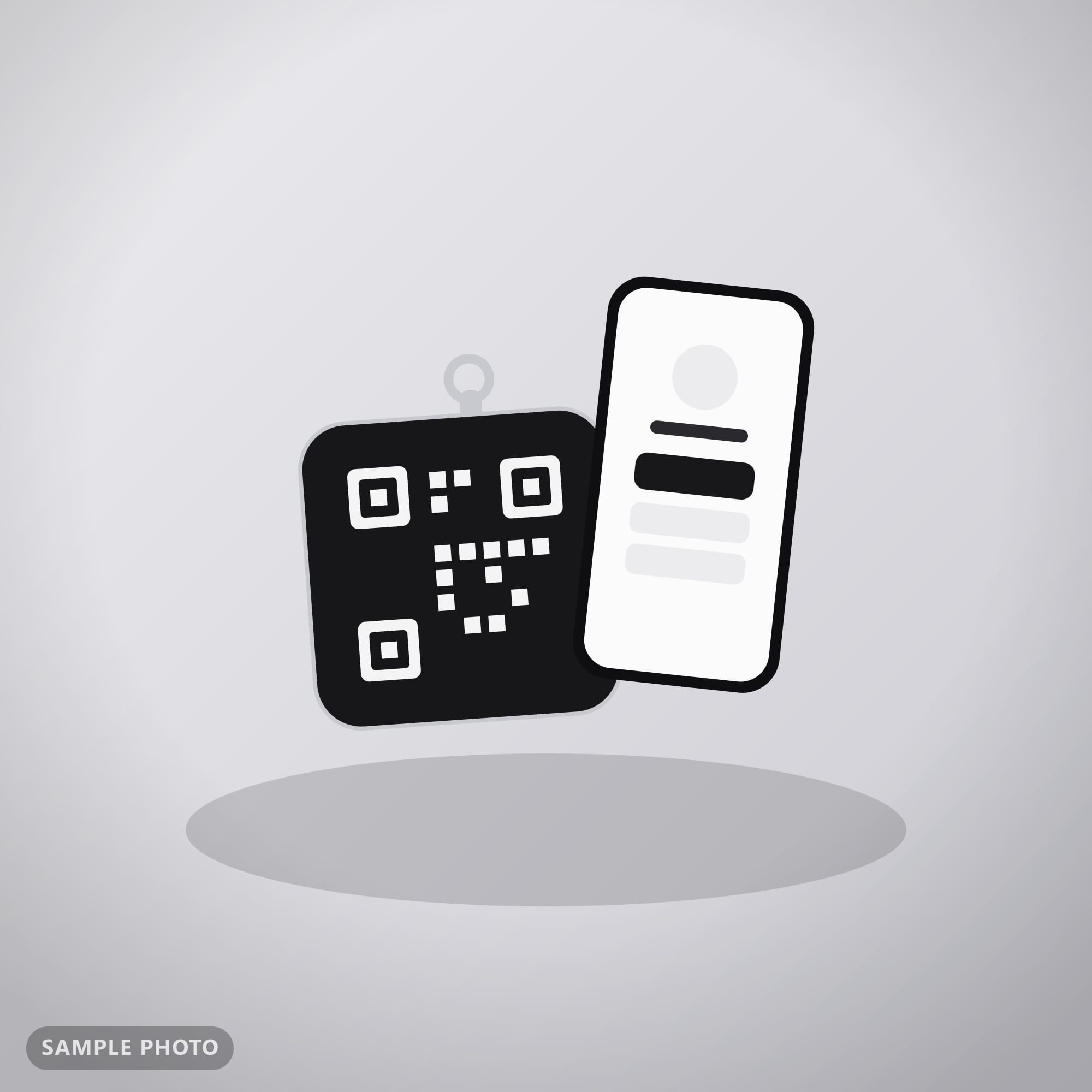 A handmade Kayem.co keychain with a QR code, held next to a phone showing the page it opens